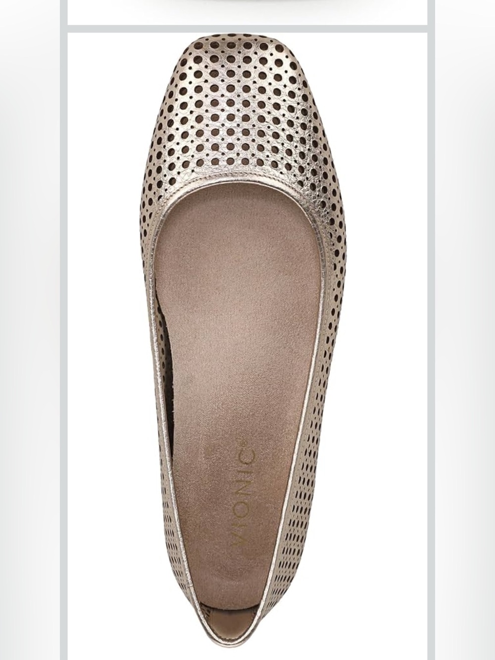 Vionic Orinda Metallic Gold Perforated Square-Toe Ballet Flat Women 8.5 Wide NIB